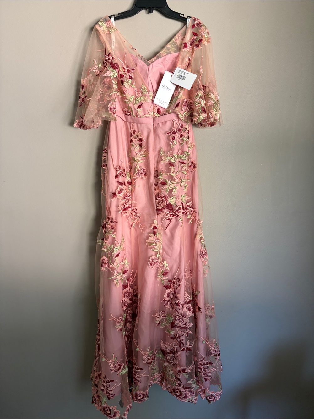 JJs House Blush Pink Floral Lace A-Line Wedding Gown